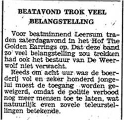 The Golden Earring Leersum - Het Hof show review De Kaap newspaper January 16 1969